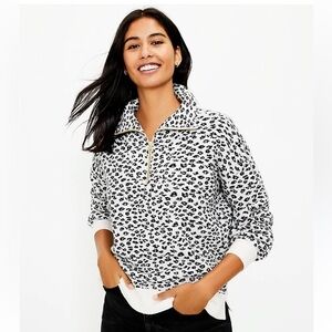 LOFT Leopard Animal Print Soft Stretchy 1/2 Half Zip Up‎ Pullover Sweater XXS